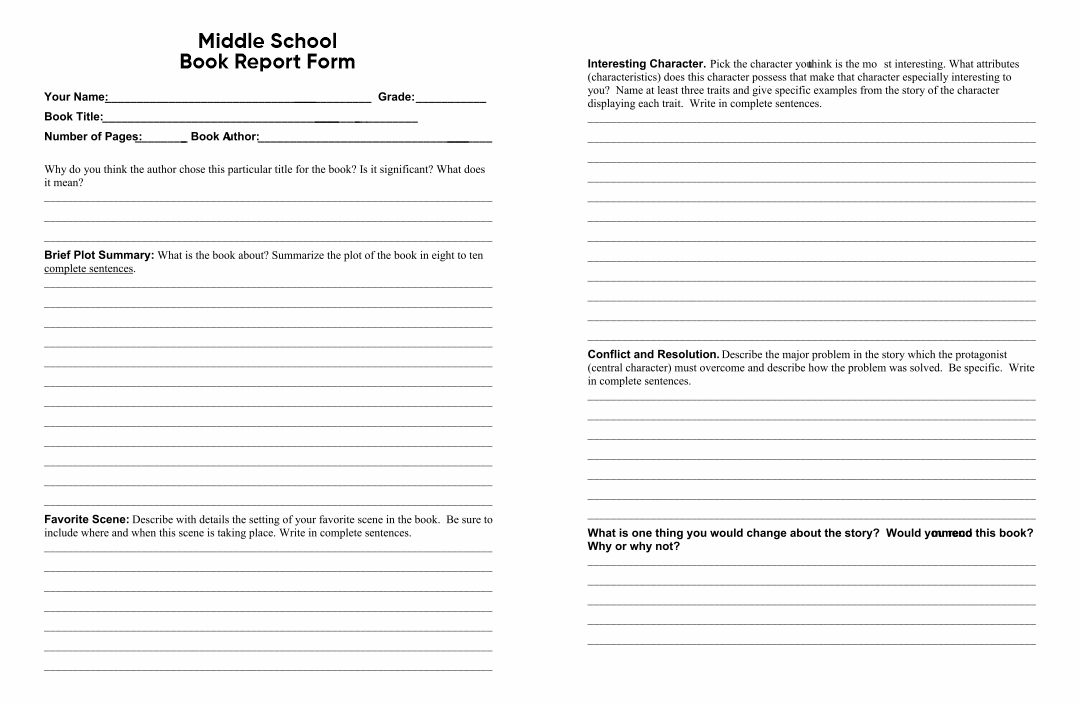 11 Best Free Printable Book Report Forms - printablee For Middle School Book Report Template
