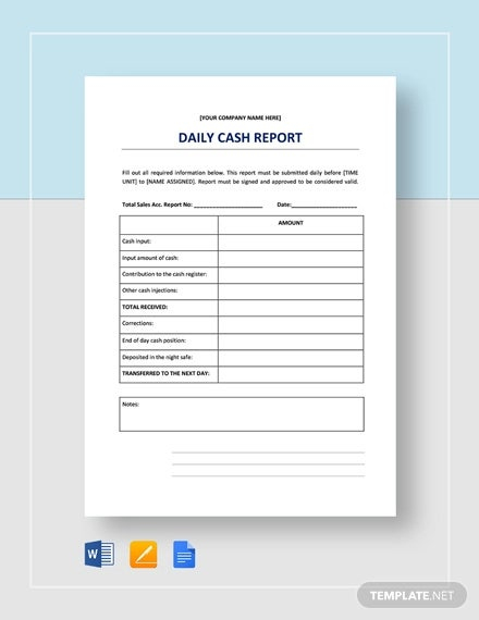 11+ Daily Report Templates - Word, PDF, Excel, Google Docs  Free  With Regard To End Of Day Cash Register Report Template With End Of Day Cash Register Report Template