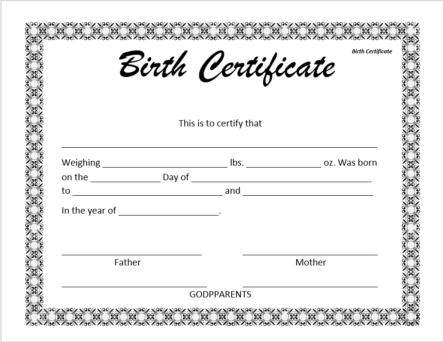 11 Free Birth Certificate Templates in MS Word & PDF Throughout Novelty Birth Certificate Template For Novelty Birth Certificate Template
