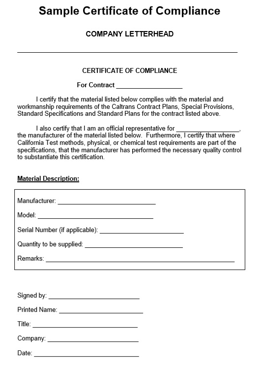 11 Free Sample Professional Compliance Certificate Templates  Pertaining To Certificate Of Compliance Template Regarding Certificate Of Compliance Template