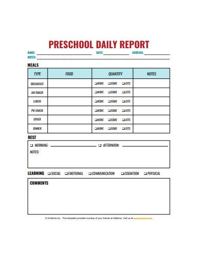 11+ Preschool Daily Report Templates in PDF  Free & Premium Templates Inside Preschool Weekly Report Template Regarding Preschool Weekly Report Template