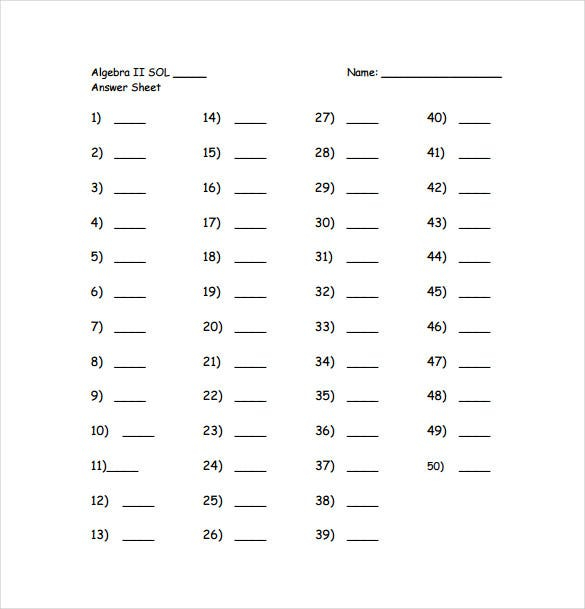11+ Printable Answer Sheet Templates, Samples & Examples  Free  Inside Blank Answer Sheet Template 1 100 For Blank Answer Sheet Template 1 100