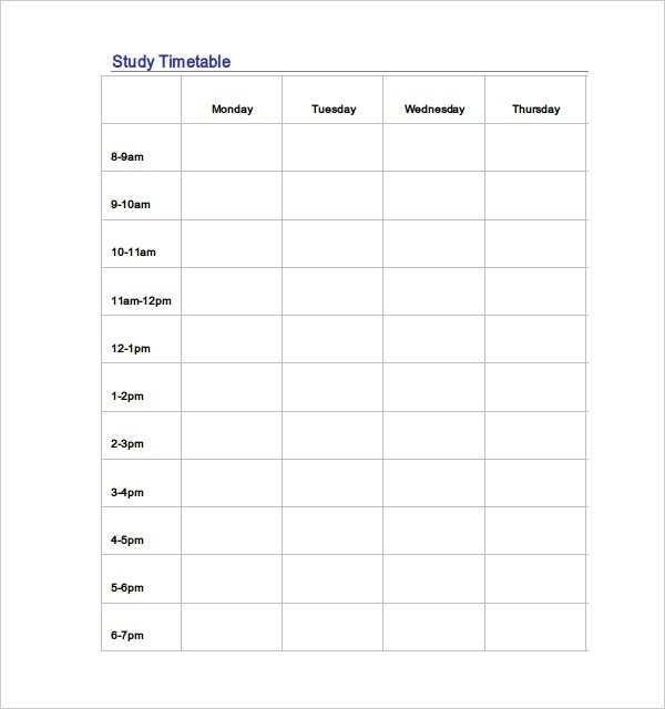 11+ Timetable Template - Free Sample, Example, Format  Free  With Blank Revision Timetable Template With Regard To Blank Revision Timetable Template