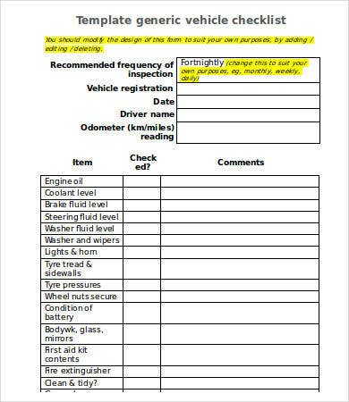 11+ Vehicle Checklist Templates in Word  Free & Premium Templates Inside Vehicle Checklist Template Word With Regard To Vehicle Checklist Template Word