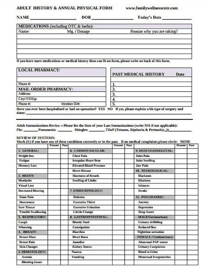 11+ Yearly Physical Form Templates - PDF  Free & Premium Templates In History And Physical Template Word With History And Physical Template Word