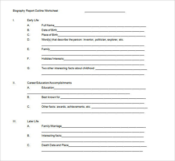 Biography Outline Template – 11+ Free Word, Excel, PDF Format  For Free Bio Template Fill In Blank