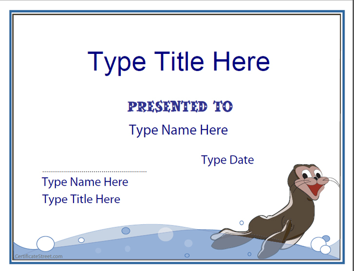 Blank Certificates - Swimming Certificate Template  Throughout Free Swimming Certificate Templates