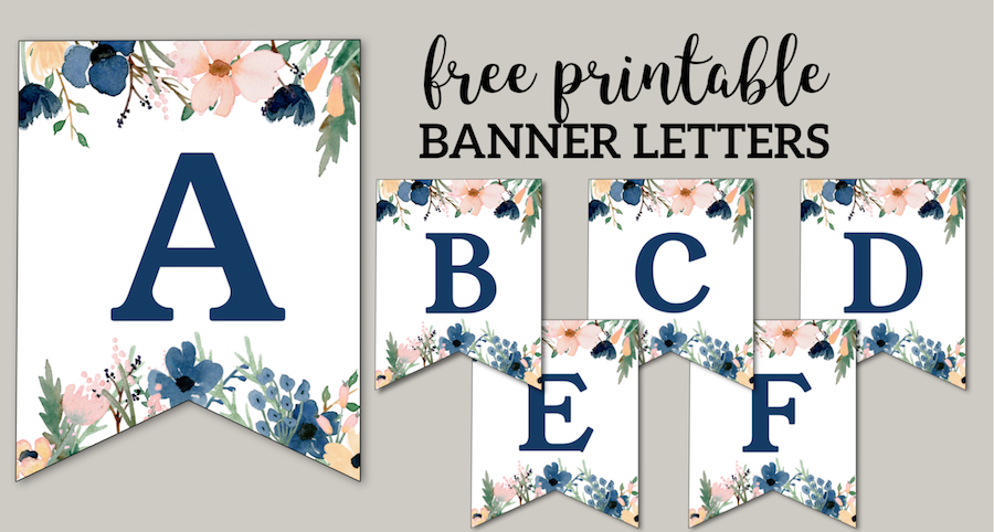 Blue & Pink Floral Banner Letters Free Printable  Paper Trail Design Inside Printable Letter Templates For Banners With Printable Letter Templates For Banners