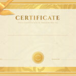 Certificate, Diploma Of Completion (template, Background). Gold Floral  (scroll, Swirl) Pattern (watermark), Border, Frame, Bow