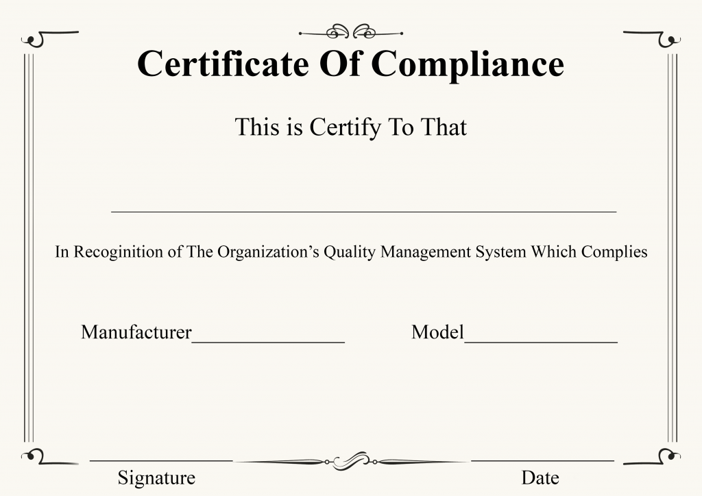 Certificate of Compliance  Certificate Template Inside Certificate Of Compliance Template Inside Certificate Of Compliance Template