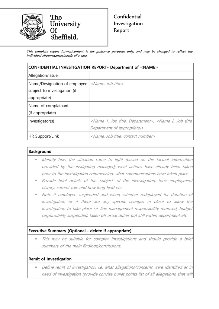 Confidential Investigation Report Throughout Hr Investigation Report Template With Hr Investigation Report Template