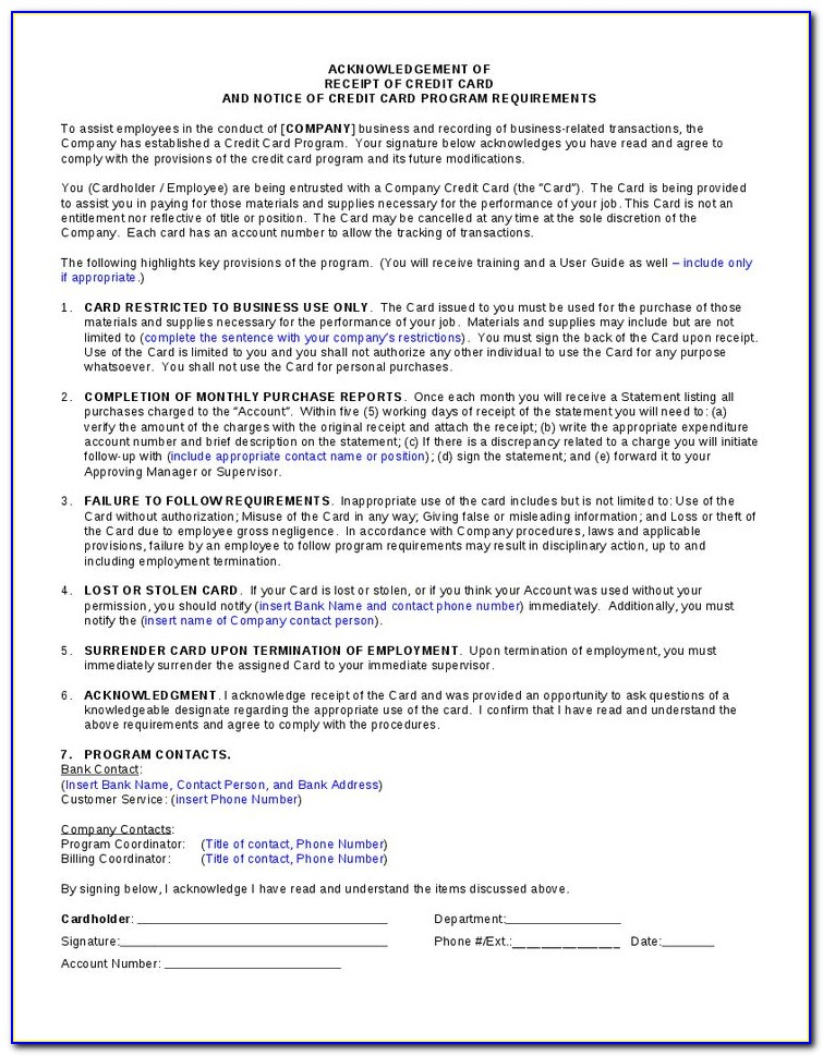 Corporate Credit Card Policy And Procedures Template Uk  Regarding Company Credit Card Policy Template