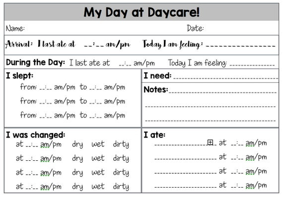 Daily Infant Report Daycare Resource Printable Form (childcare) Regarding Daycare Infant Daily Report Template Intended For Daycare Infant Daily Report Template