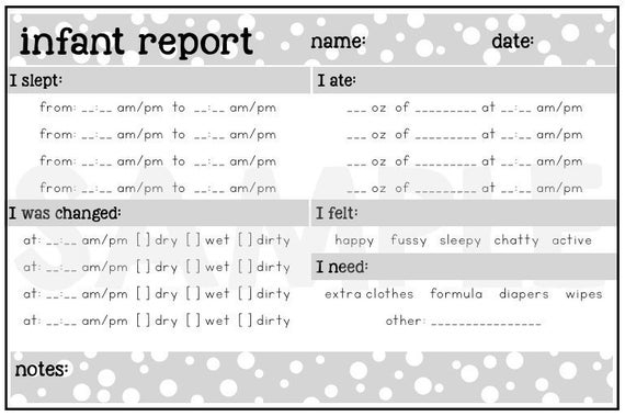 Daily Infant Report Daycare Resource Printable Form Polka Dot (childcare) Within Daycare Infant Daily Report Template