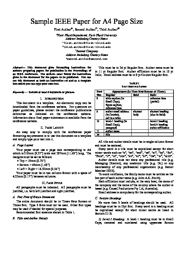 DOC) IEEE Conference A11 format MSword  Alok Mrityunjay - Academia Intended For Template For Ieee Paper Format In Word