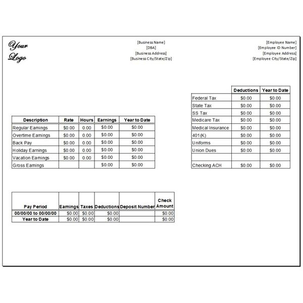 Download a Free Word or Excel Pay Stub Template - Bright Hub With Pay Stub Template Word Document Regarding Pay Stub Template Word Document
