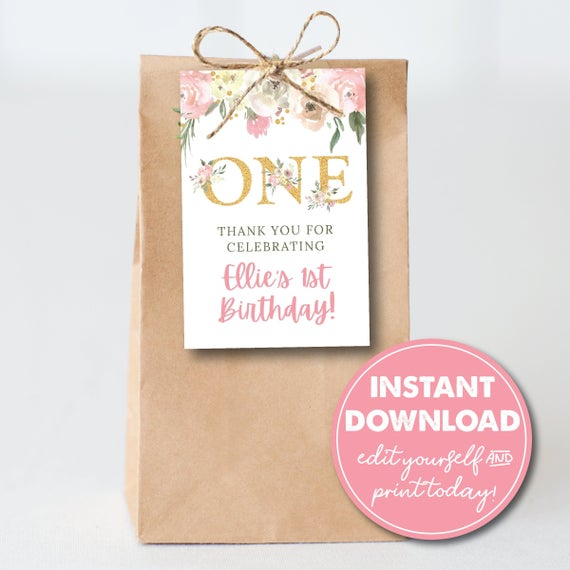Editable 11st Birthday Party Favor Tag Template, Girl’s First  For Goodie Bag Label Template
