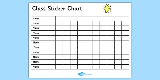 Editable Class Reward Chart Within Blank Reward Chart Template