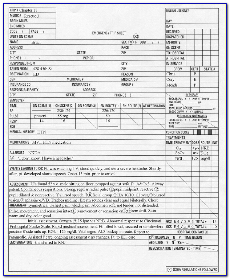 Ems Patient Care Report Forms  Vincegray11 In Patient Care Report Template