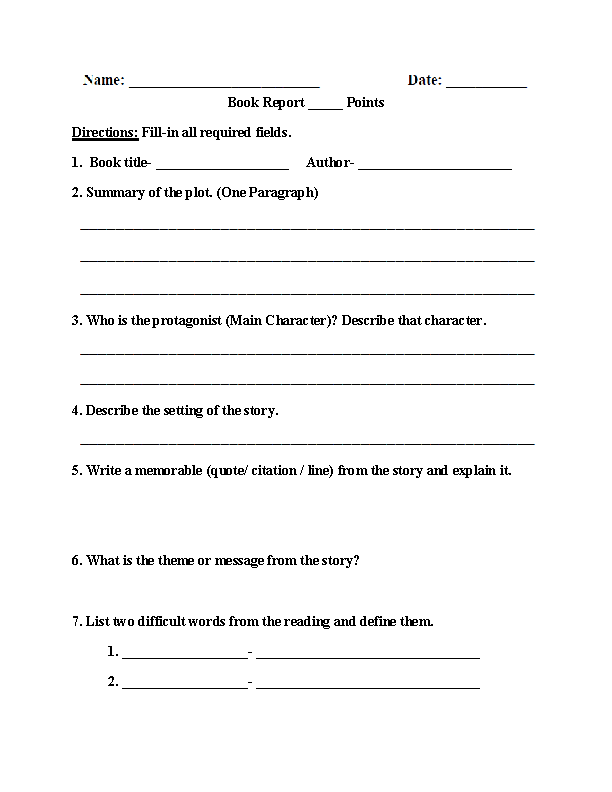 Englishlinx Within Book Report Template 5th Grade
