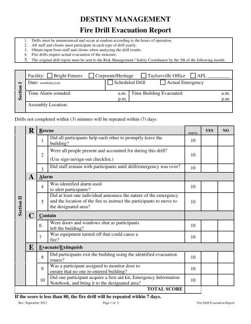 Fire Drill Evacuation Report With Regard To Emergency Drill Report Template