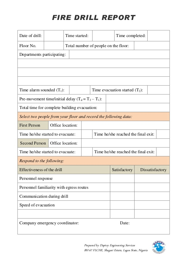Fire Drill Report In Emergency Drill Report Template