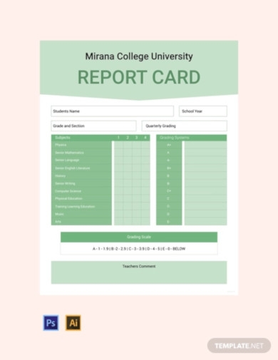 FREE 11+ College Report Card Examples & Templates - Illustrator  Regarding Report Card Format Template With Regard To Report Card Format Template