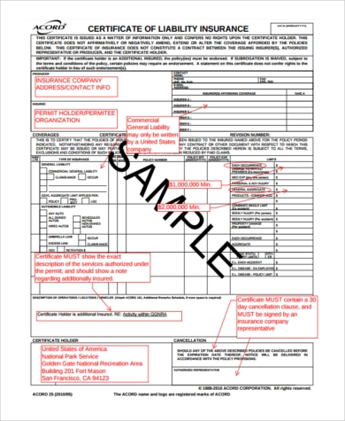 FREE 11+ Sample Certificate of Liability Insurance Forms in PDF  With Regard To Acord Insurance Certificate Template Inside Acord Insurance Certificate Template