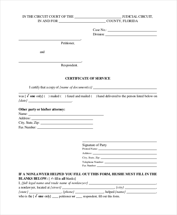 FREE 11+ Sample Certificate of Service Forms in PDF  Word In Certificate Of Service Template Free Intended For Certificate Of Service Template Free