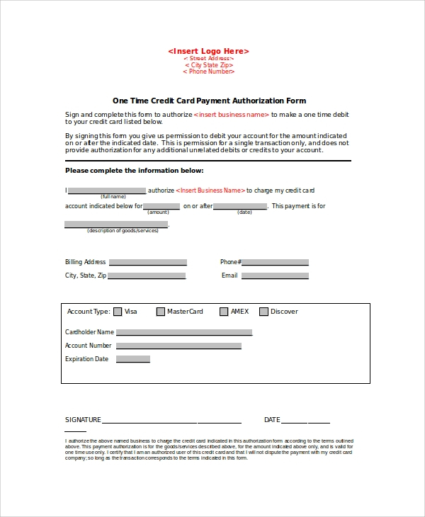FREE 11+ Sample Credit Card Authorization Forms in MS Word  PDF Inside Authorization To Charge Credit Card Template