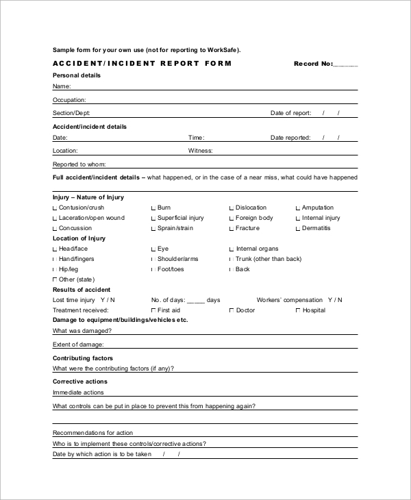 FREE 11+ Sample Incident Report Forms in MS Word  PDF With Incident Report Form Template Word Intended For Incident Report Form Template Word