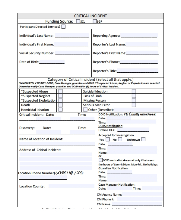 FREE 11+ Sample Incident Reporting Forms in PDF  MS Word In First Aid Incident Report Form Template With Regard To First Aid Incident Report Form Template