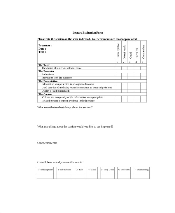 FREE 11+ Sample Lecture Evaluation Forms in MS Word  PDF Regarding Blank Evaluation Form Template Intended For Blank Evaluation Form Template
