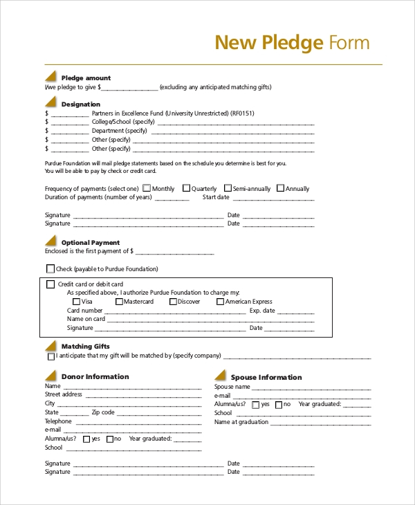 FREE 11+ Sample Pledge Forms in PDF  MS Word Inside Free Pledge Card Template With Regard To Free Pledge Card Template