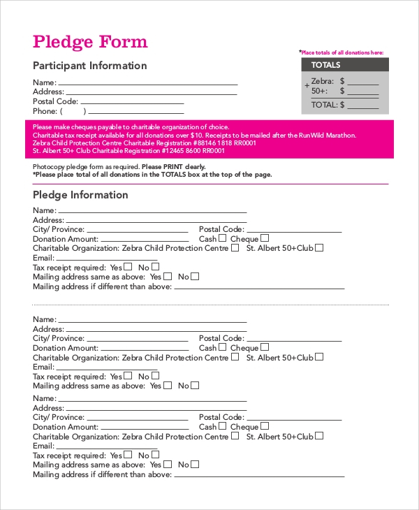 FREE 11+ Sample Pledge Forms in PDF  MS Word Within Free Pledge Card Template Intended For Free Pledge Card Template
