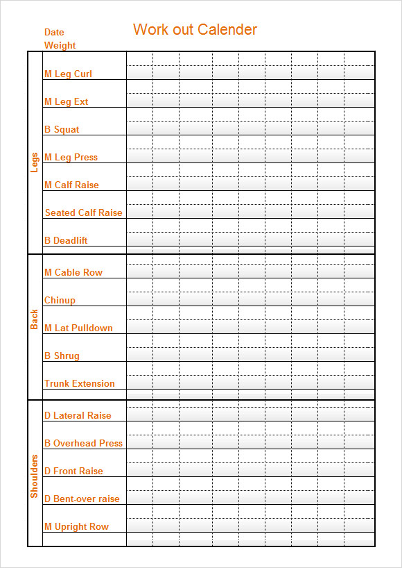 FREE 11+ Sample Workout Calendar Templates In PDF  MS Word With Blank Workout Schedule Template