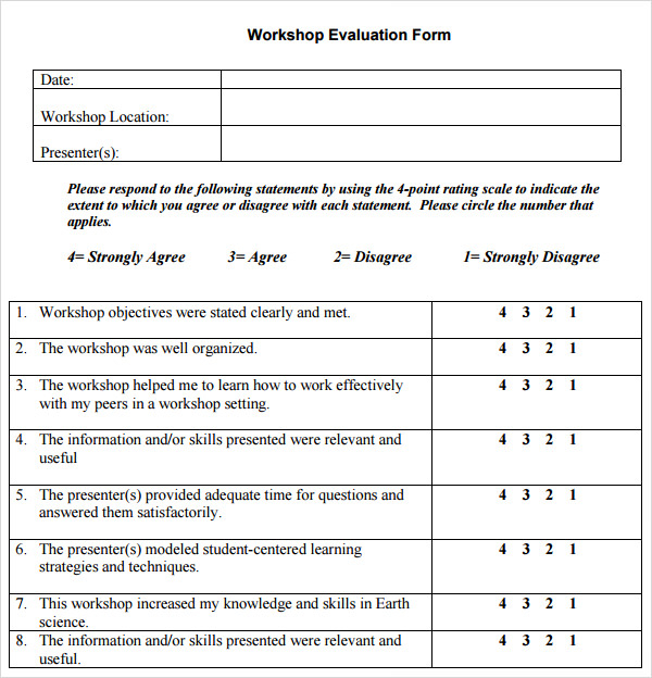 FREE 11+ Sample Workshop Evaluation Forms in PDF Throughout Blank Evaluation Form Template With Regard To Blank Evaluation Form Template