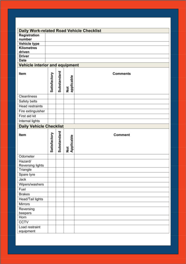 FREE 11+ Vehicle Checklist Samples & Templates in PDF  MS Word  With Vehicle Checklist Template Word