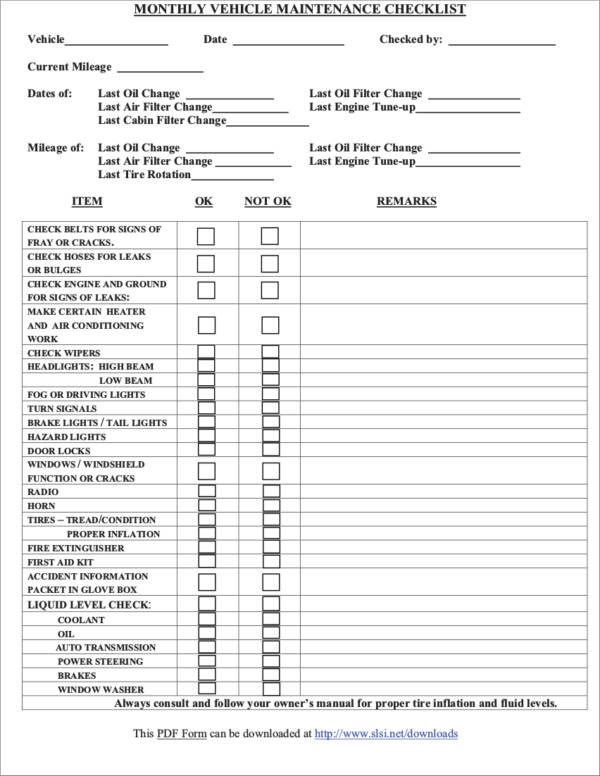 FREE 11+ Vehicle Checklist Samples & Templates in PDF  MS Word  Pertaining To Vehicle Checklist Template Word With Vehicle Checklist Template Word