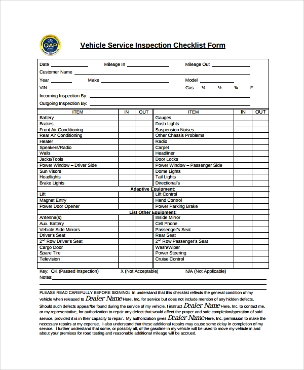 FREE 11+ Vehicle Inspection Checklist Templates in PDF  MS Word  In Vehicle Checklist Template Word For Vehicle Checklist Template Word
