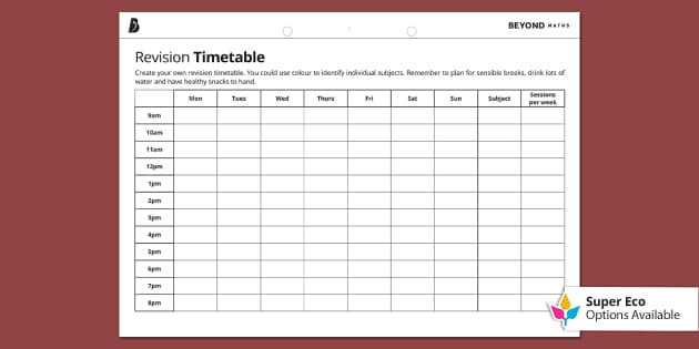 FREE! - GCSE Revision Timetable Template - Secondary Education For Blank Revision Timetable Template Pertaining To Blank Revision Timetable Template