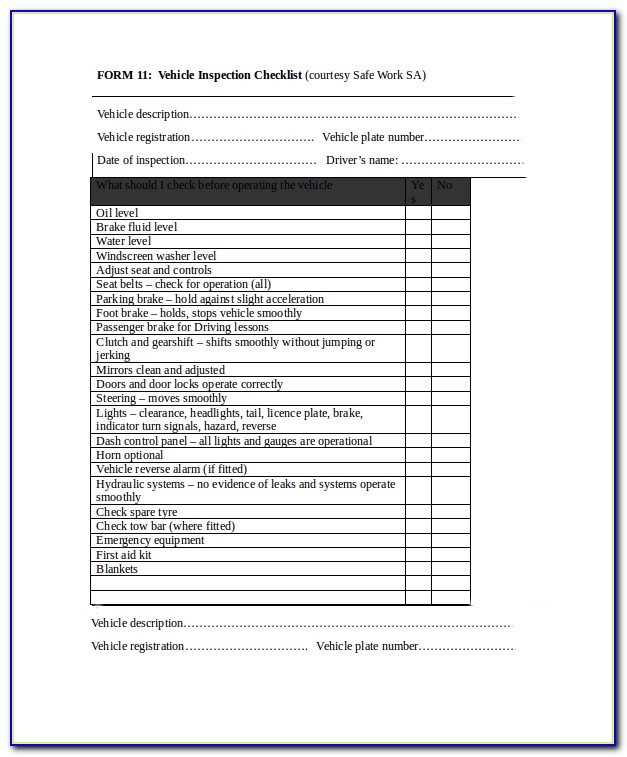 Free Hgv Vehicle Inspection Sheet Template  vincegray11 Regarding Vehicle Checklist Template Word Regarding Vehicle Checklist Template Word