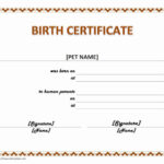 Free Printable Birth Certificates For Pets With Regard To Novelty Birth Certificate Template