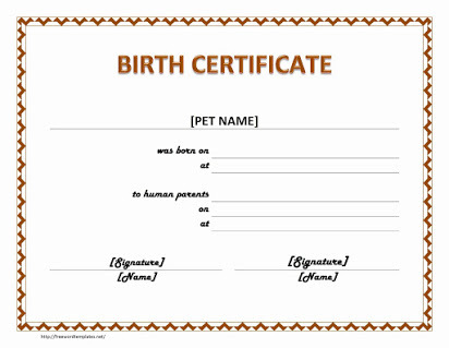 Free printable birth certificates for pets With Regard To Novelty Birth Certificate Template Inside Novelty Birth Certificate Template