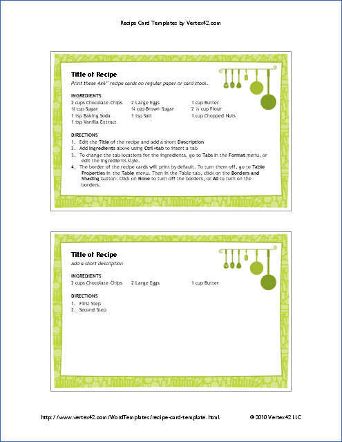 Free Printable Recipe Card Template for Word Within Free Recipe Card Templates For Microsoft Word With Free Recipe Card Templates For Microsoft Word