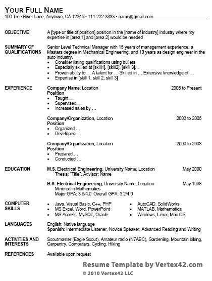 Free Resume Template for Microsoft Word Pertaining To Resume Templates Word 2007 Regarding Resume Templates Word 2007