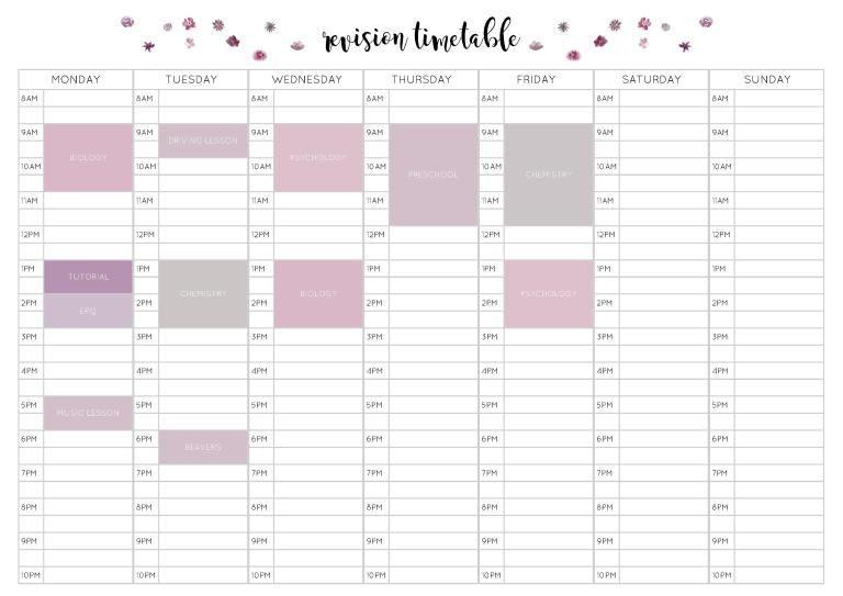 Free Revision Timetable Printable – Emily Studies  Timetable  With Regard To Blank Revision Timetable Template Pertaining To Blank Revision Timetable Template