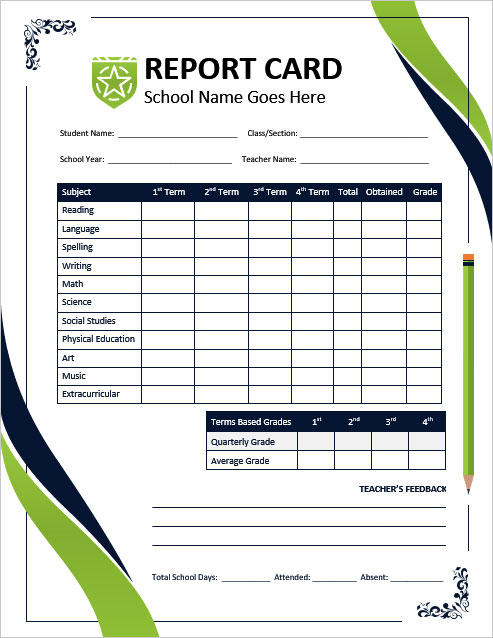 Free School Report Card Templates for MS Word For Report Card Format Template Intended For Report Card Format Template