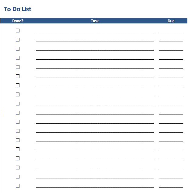 Free To Do List Templates in Excel Regarding Blank To Do List Template With Regard To Blank To Do List Template