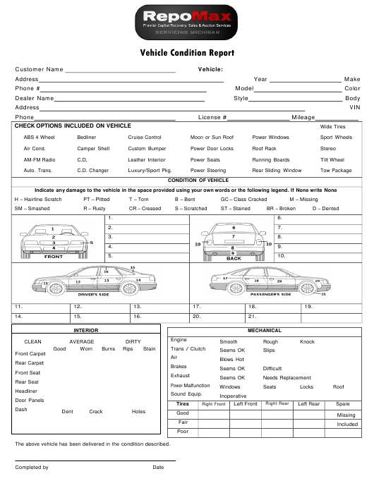Free Vehicle Inspection Forms - Fill PDF Online & Print  For Truck Condition Report Template Inside Truck Condition Report Template